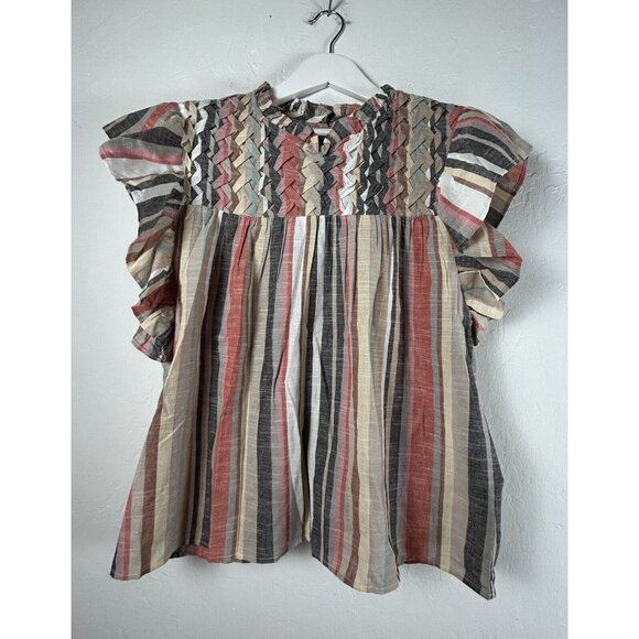 Jennifer & Grace Tops - Jennifer & Grace Women's Flared Sleeves Weave Blouse Top Striped Cotton Size XL